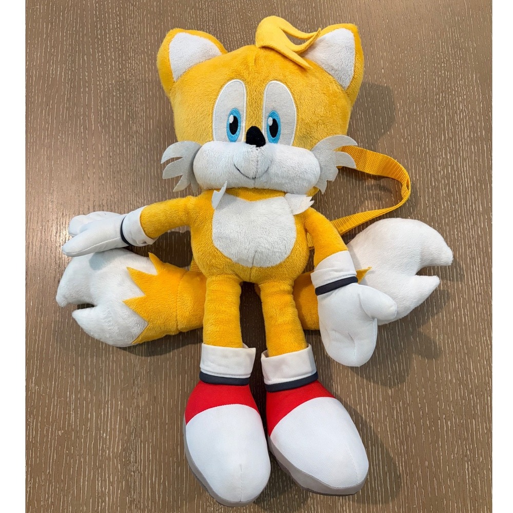 Sonic the Hedgehog Tails Plush Backpack 20in Yellow Stuffed Character Bag SEGA